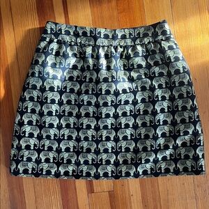 Crown & Ivy Skirt Size 6 Black Gold Elephant Print A Line